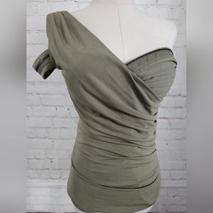 Kardashians for Bebe One-Shoulder Zipper Top | Olive | Small | EUC